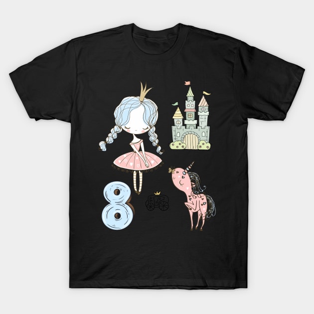 8th birthday Princess Castle Unicorn Carriage T-Shirt by KrasiStaleva